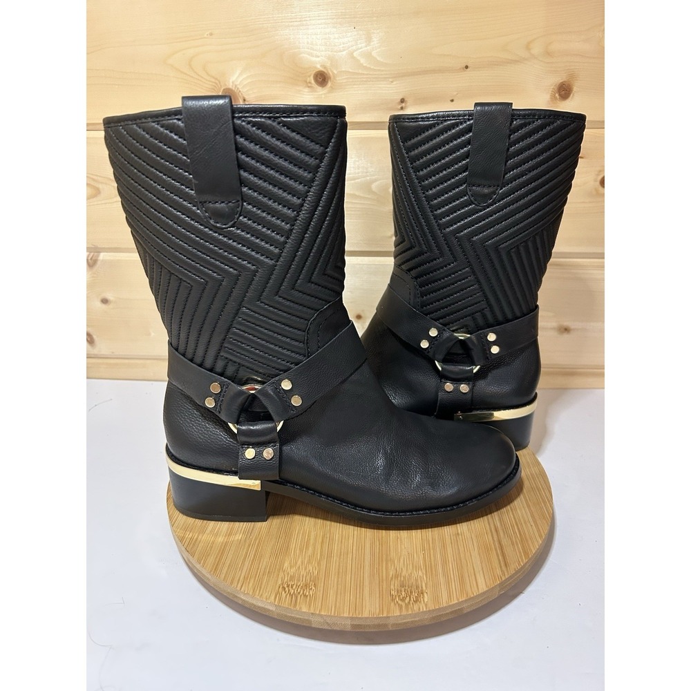 Vince Camuto Walden Quilted Moto Boot Mid-rise Bootie Black Size 8.5/39 EUC